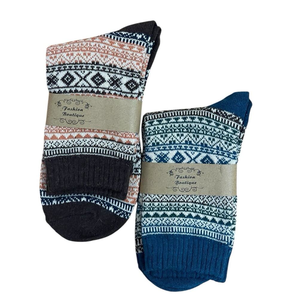 NWT Fashion Boutique Boho Wool Blend Women's Socks 2 Pair One Size